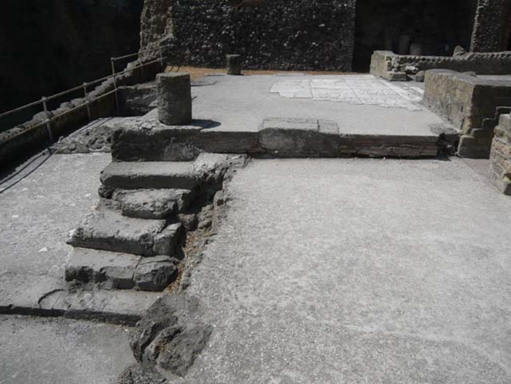 Herculaneum, August 2013. Sacred Area terrace, looking west towards steps leading to the shrine of the Four Gods. Photo courtesy of Buzz Ferebee.